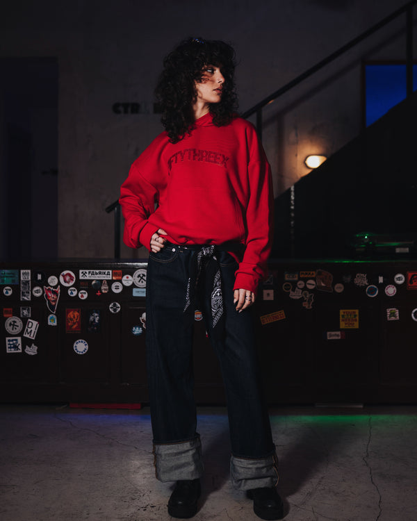 Raw Red Boxy Oversized Hoodie