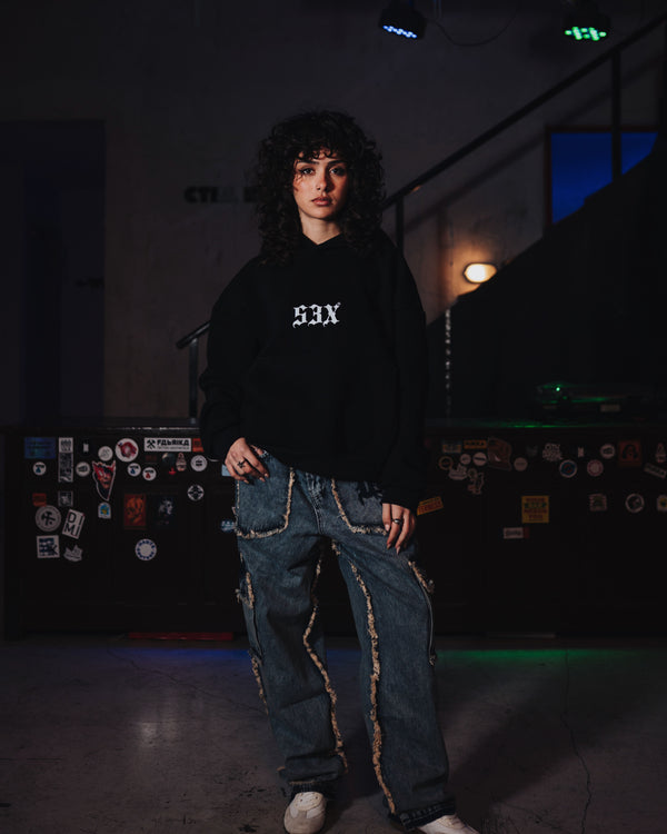 Raw Black Boxy Oversized Hoodie