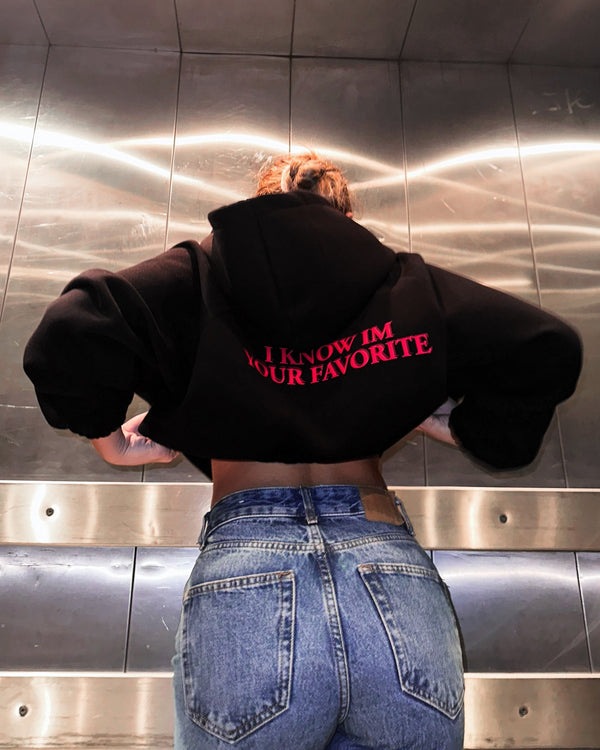 Favorite Black Oversized Crop Top Hoodie (Onesize)