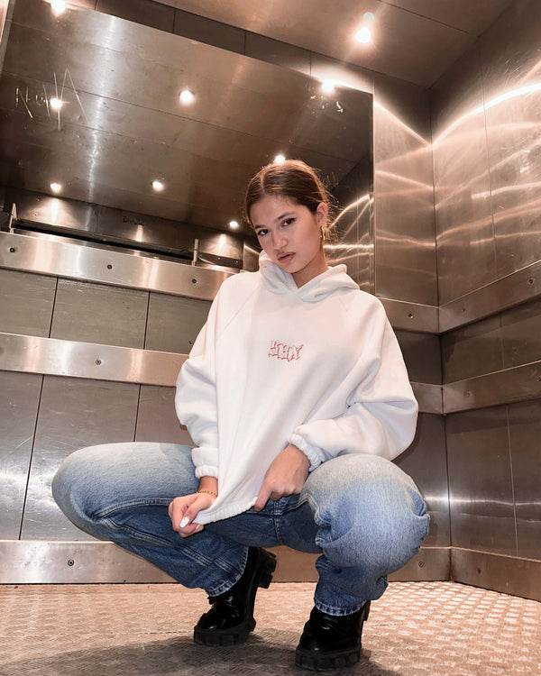 Favorite White Oversized Crop Top Hoodie (Onesize)