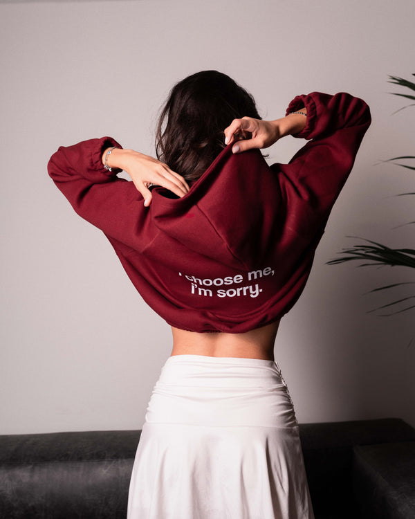 I Choose Me Burgundy Oversized Crop Top Hoodie (Onesize)